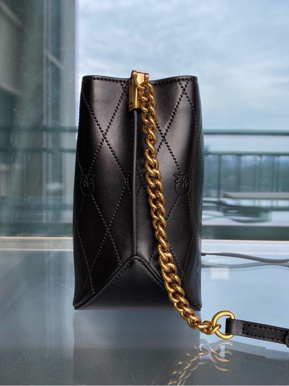 Pinko Black Quilted Leather Crossbody with Gold Love Birds Hardware - Picture 6 of 9